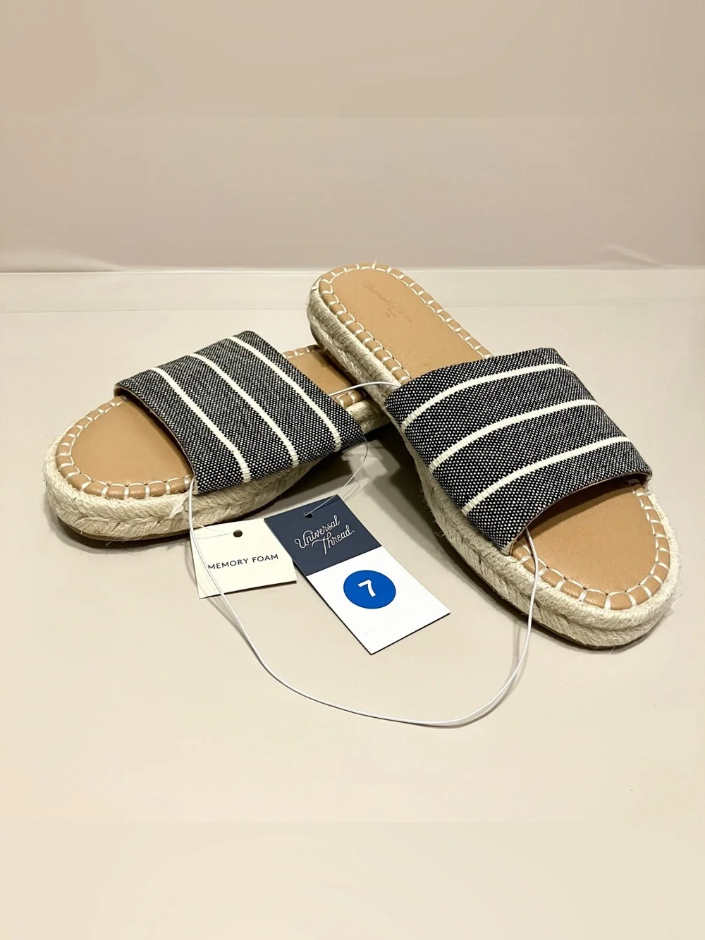 Universal Thread Womens Haddie Espadrille Slide Sandals black/white stripes Sz 7